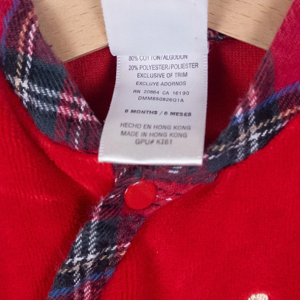Vintage Little Me Christmas Sleeper Red Plaid Velour Footed Romper‎ Y2K Baby 6M